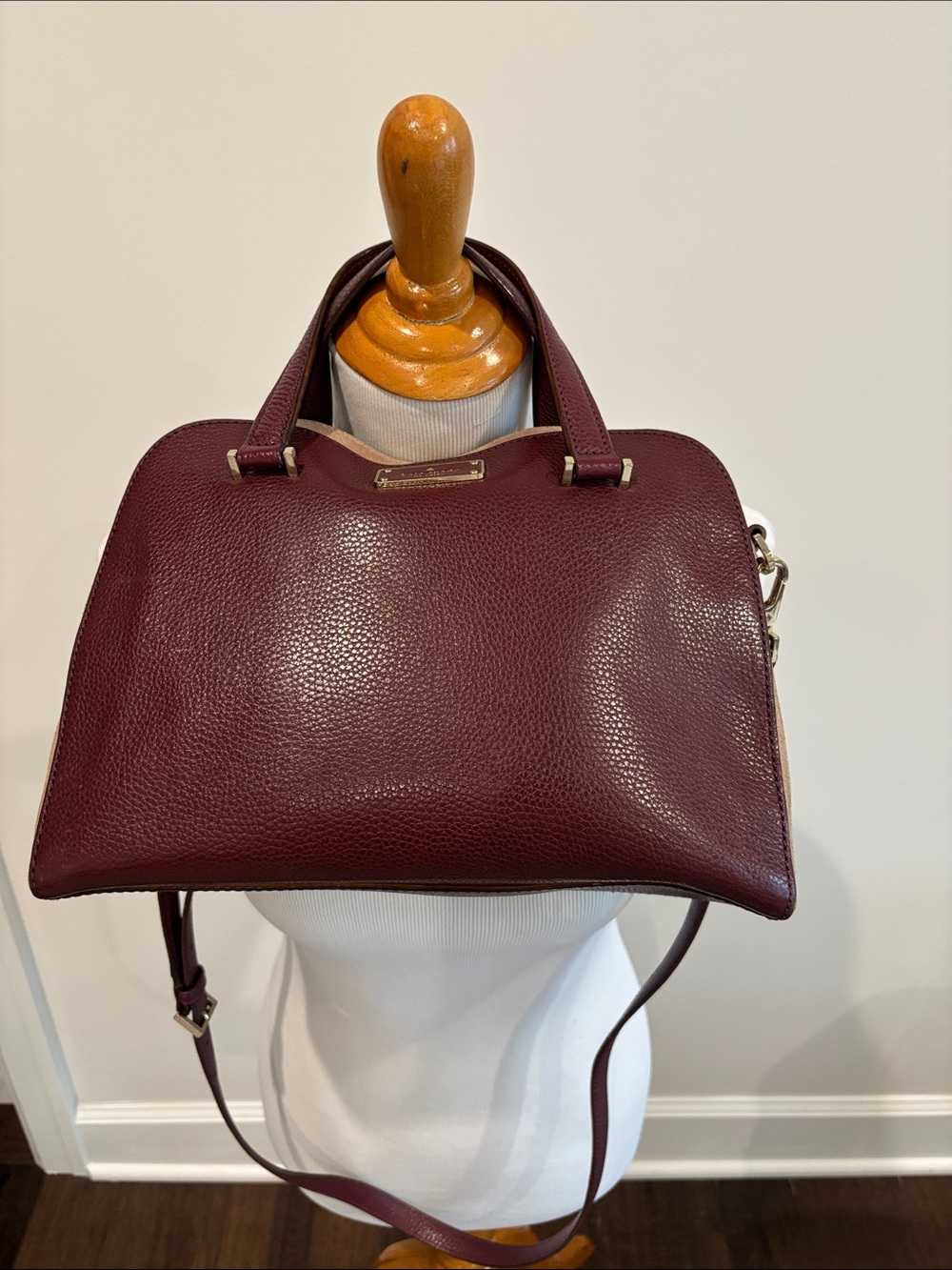 Kate Spade Kay Street Pebbled Felix Satchel - Burgundy & Beige suede